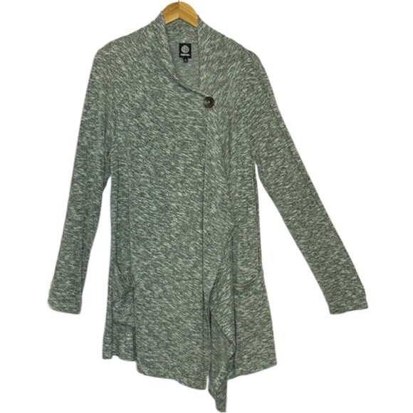 Bobeau One Button Cardigan/Wrap an Asymmetrical Hem Heather Gray Size XL - Picture 5 of 11